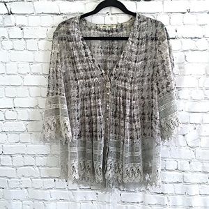 Blue Tassel Anthropologie Crochet Lace Top